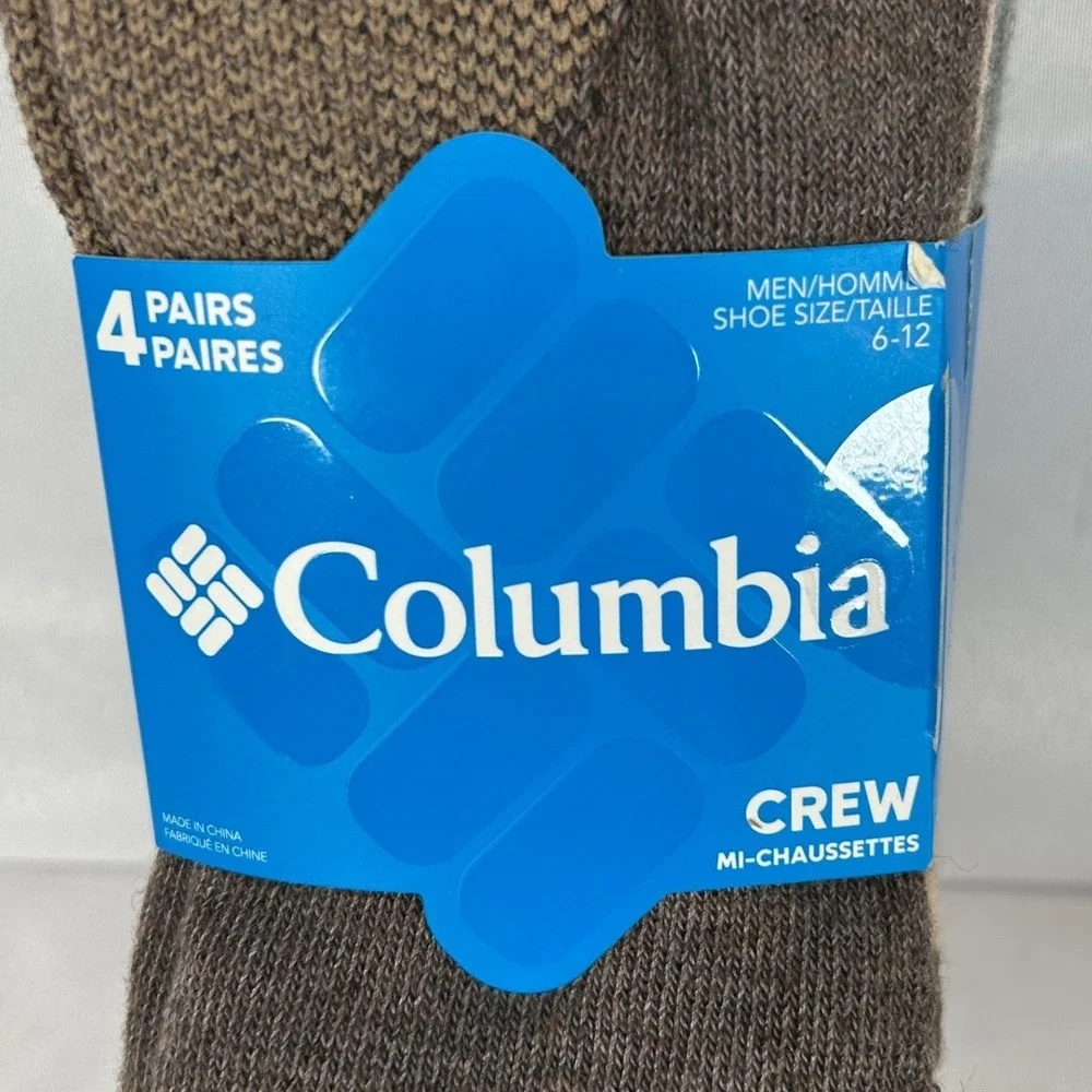Columbia Mens Wool Blend Crew Sock 4 Pairs Earth Tone Shoe Size 6-12 RCS847MMEAS